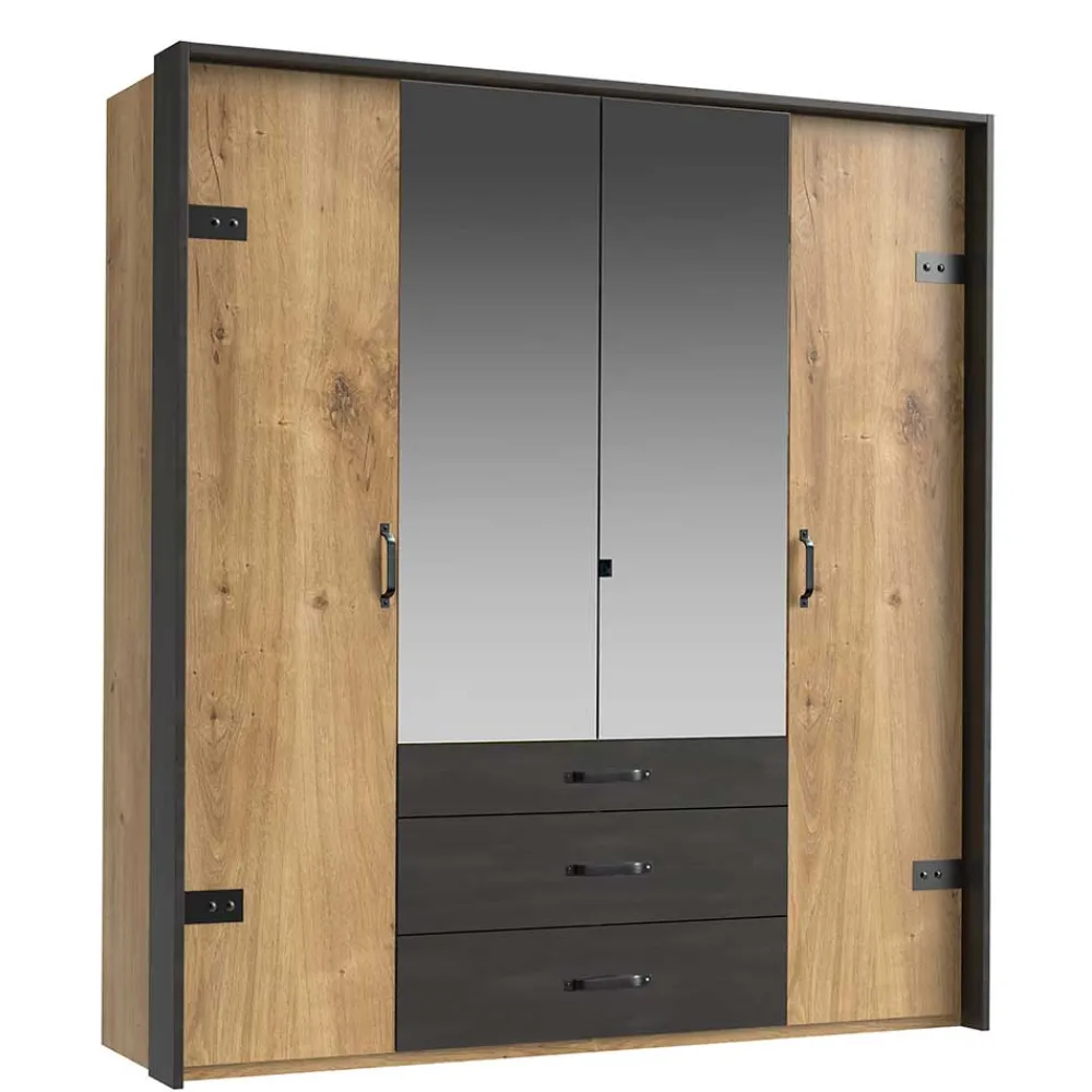 Wohnen Loft Möbel|Industrial Möbel*200x216x58 Kombi-Kleiderschrank mit Spiegeln - Bram