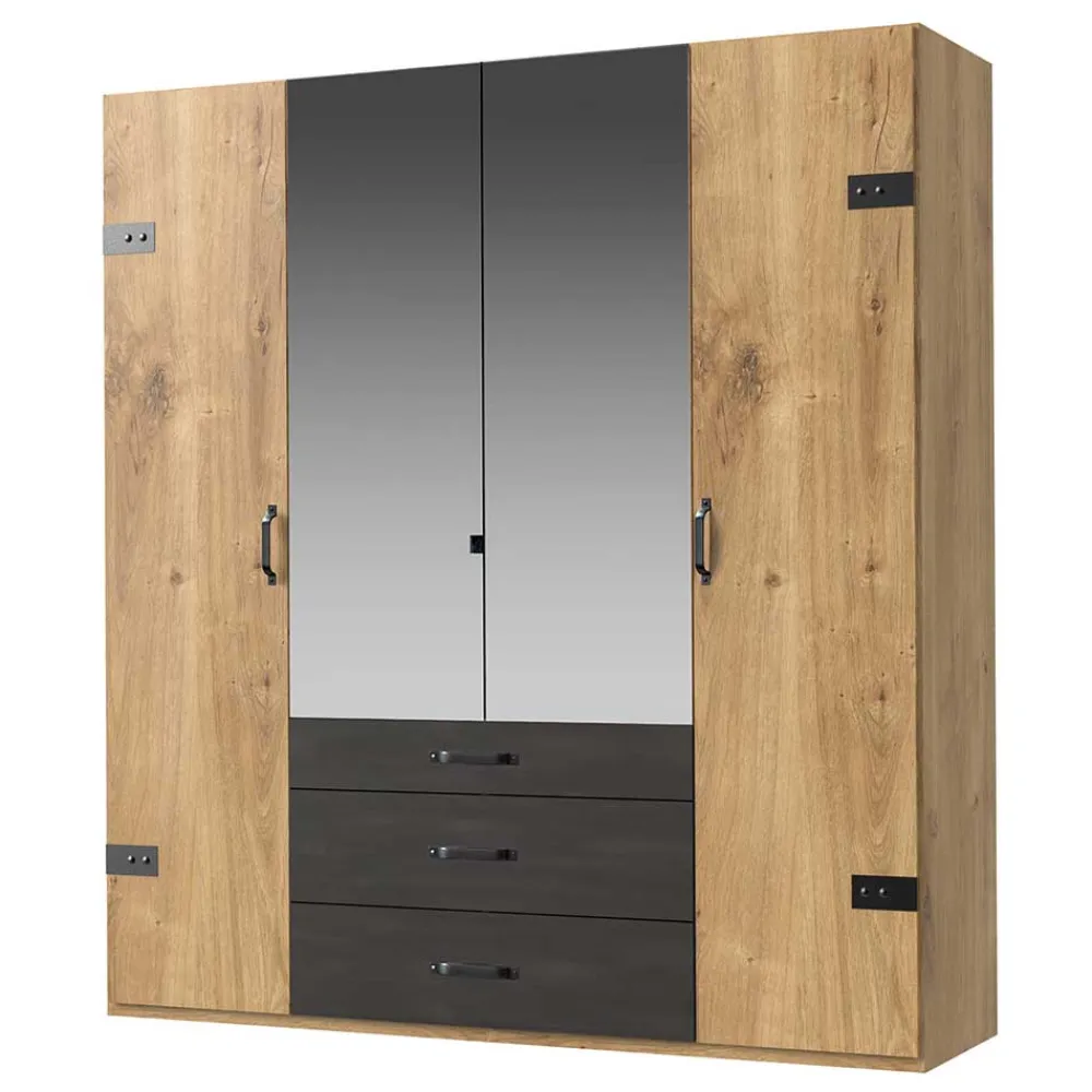 Wohnen Loft Möbel|Industrial Möbel*200x216x58 Kombi-Kleiderschrank mit Spiegeln - Bram
