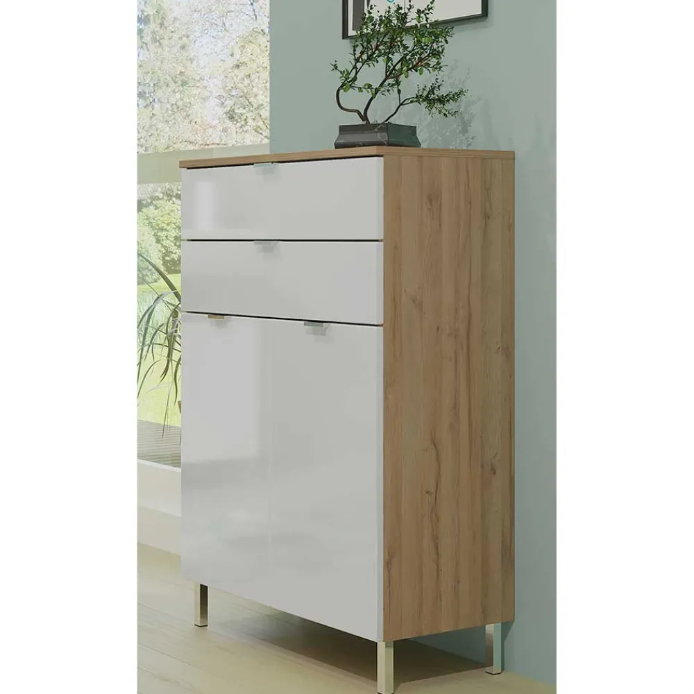 Wohnen Flurkommoden|Sideboards & Kommoden*60x97x34 Kommode in Weiß Hochglanz - Narilos