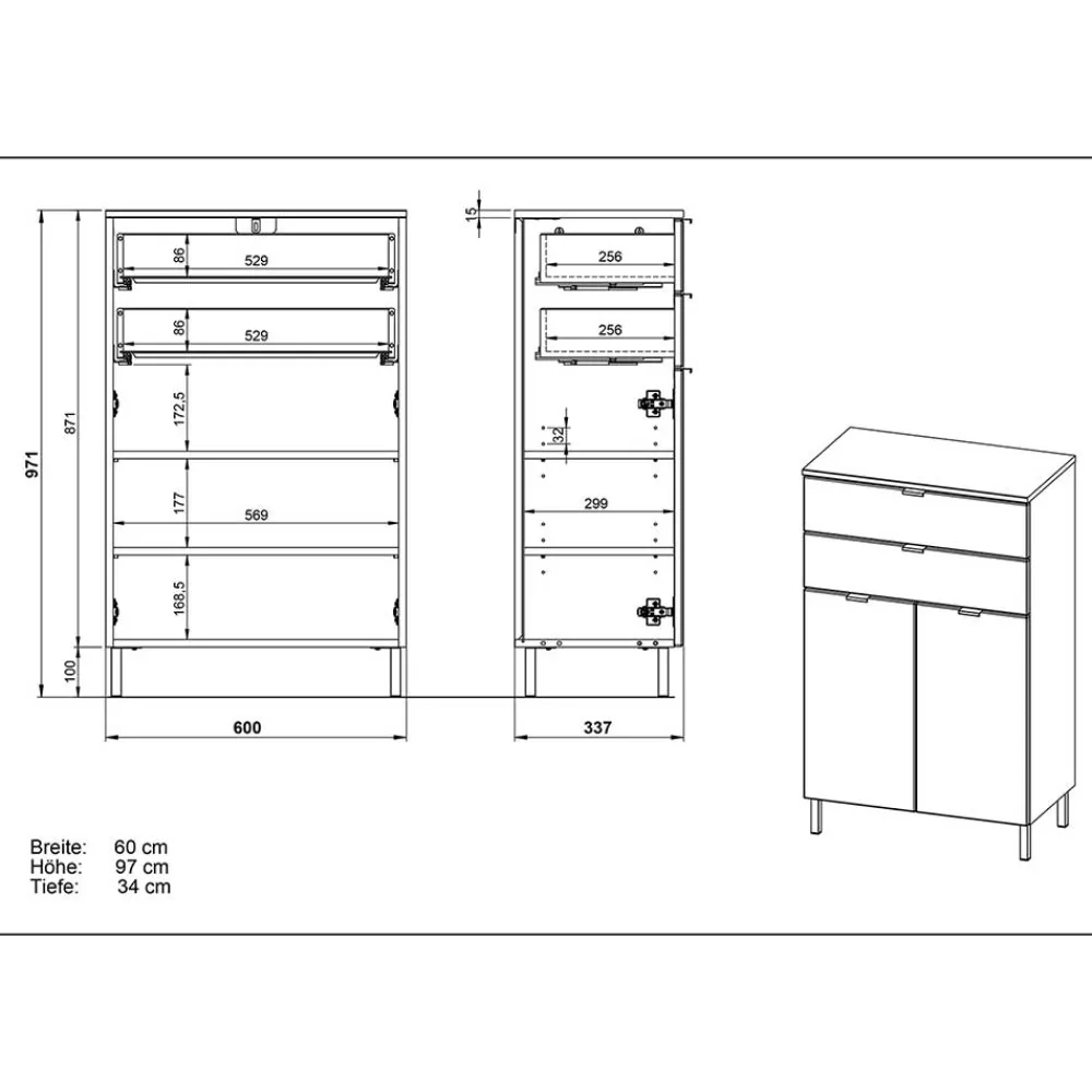 Wohnen Flurkommoden|Sideboards & Kommoden*60x97x34 Kommode in Weiß Hochglanz - Narilos