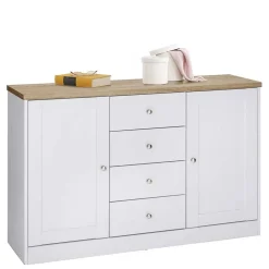 Wohnen Landhausmöbel|Küchenschränke*120x80x35 Kommode in Weiß mit Sonoma Eiche - Nudion I