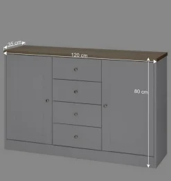 Wohnen Landhausmöbel|Küchenschränke*120x80x35 Kommode in Weiß mit Sonoma Eiche - Nudion I