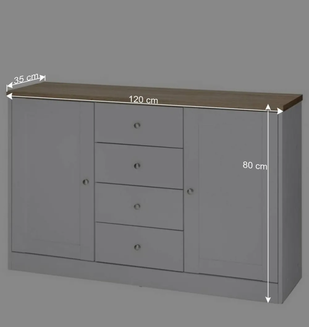 Wohnen Landhausmöbel|Küchenschränke*120x80x35 Kommode in Weiß mit Sonoma Eiche - Nudion I