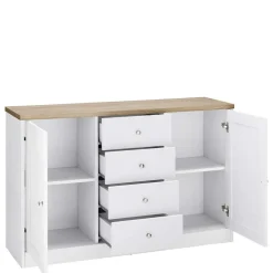 Wohnen Landhausmöbel|Küchenschränke*120x80x35 Kommode in Weiß mit Sonoma Eiche - Nudion I