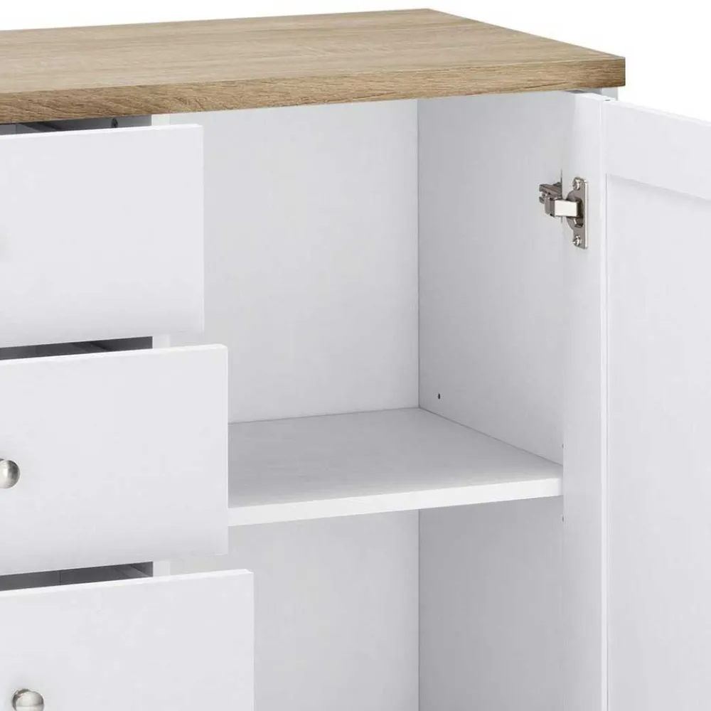 Wohnen Landhausmöbel|Küchenschränke*120x80x35 Kommode in Weiß mit Sonoma Eiche - Nudion I