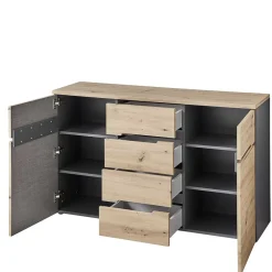 Wohnen Küchenschränke|Sideboards*135x82x38 Kommode in Wildeiche NB & Grau - Kuetra