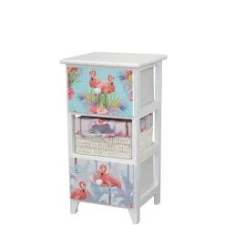 Wohnen Nachttische|Rattanmöbel*30x58x30 Kommode mit Flamingo Stoff - Gracelino