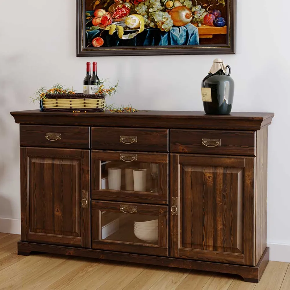 Wohnen Sideboards|Kolonialmöbel*145x84x40 Kommode mit Glas im Kolonialstil - Jurcavs