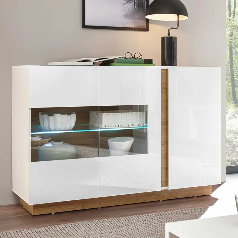 Wohnen Skandinavische Möbel|Sideboards & Kommoden*138x91x40 Kommode mit Glas 3-türig - Myrda