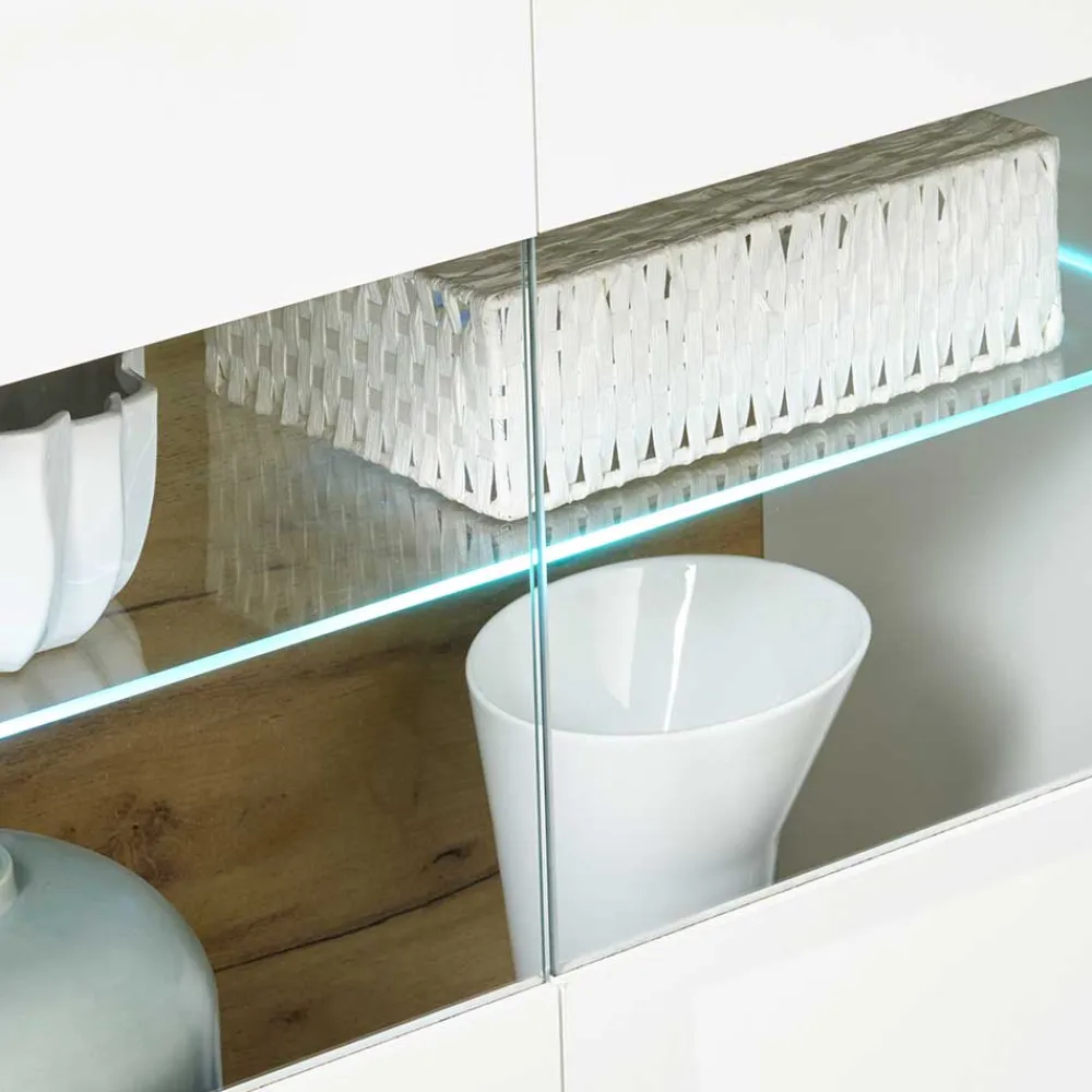 Wohnen Skandinavische Möbel|Sideboards & Kommoden*138x91x40 Kommode mit Glas 3-türig - Myrda