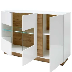 Wohnen Skandinavische Möbel|Sideboards & Kommoden*138x91x40 Kommode mit Glas 3-türig - Myrda