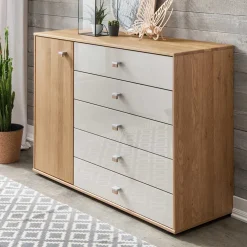 Wohnen 120x86x43 Kommode mit Tür & 5 Schubladen - Emdsiva