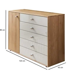Wohnen 120x86x43 Kommode mit Tür & 5 Schubladen - Emdsiva