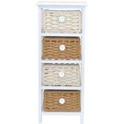 Wohnen Rattanmöbel|Badregale*30x73x25 Kommode mit vier Körben in Weiß - Udolph