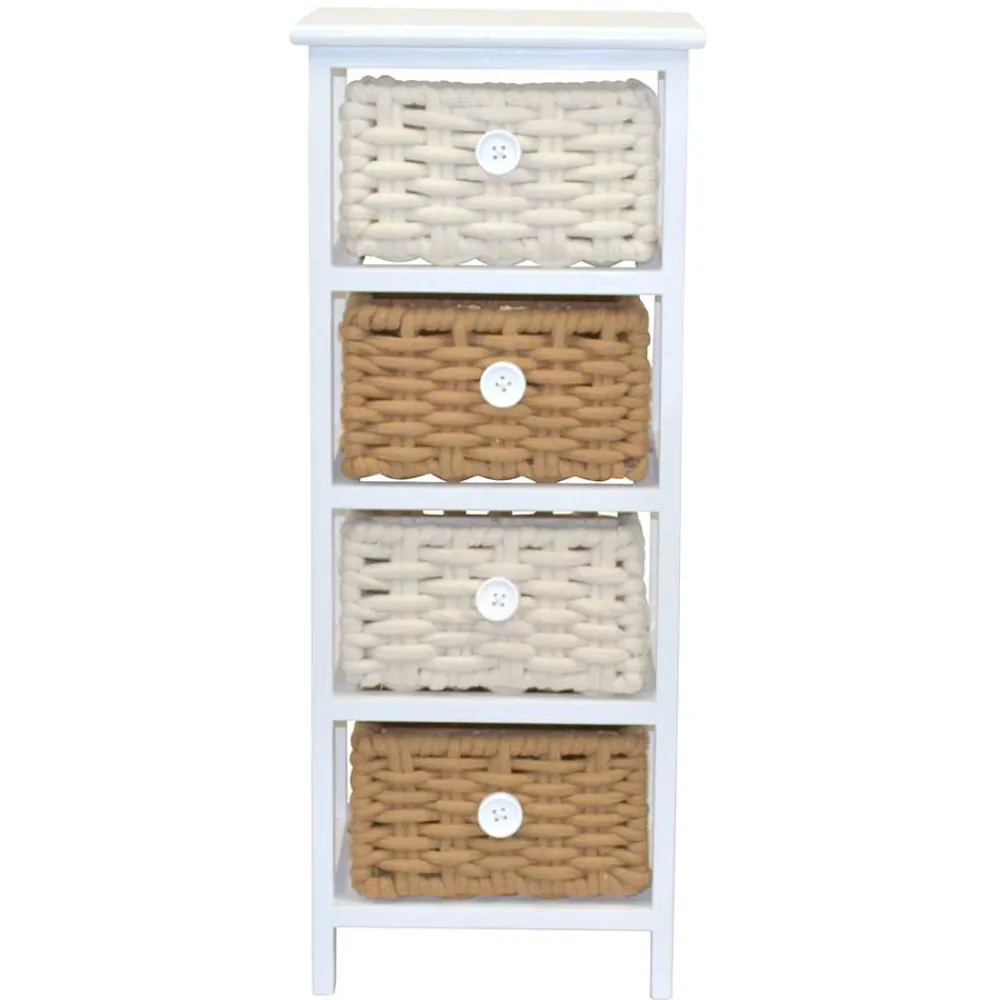 Wohnen Rattanmöbel|Badregale*30x73x25 Kommode mit vier Körben in Weiß - Udolph