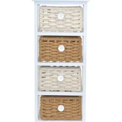 Wohnen Rattanmöbel|Badregale*30x73x25 Kommode mit vier Körben in Weiß - Udolph