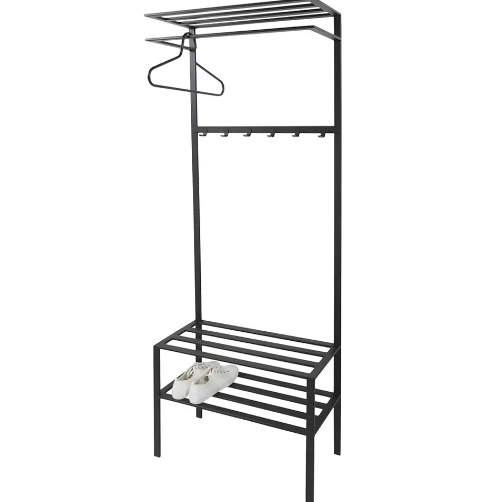 Wohnen Schwarze Möbel|Kleiderständer*70x178x29 Kompaktgarderobe aus Stahl in Schwarz - Cellja