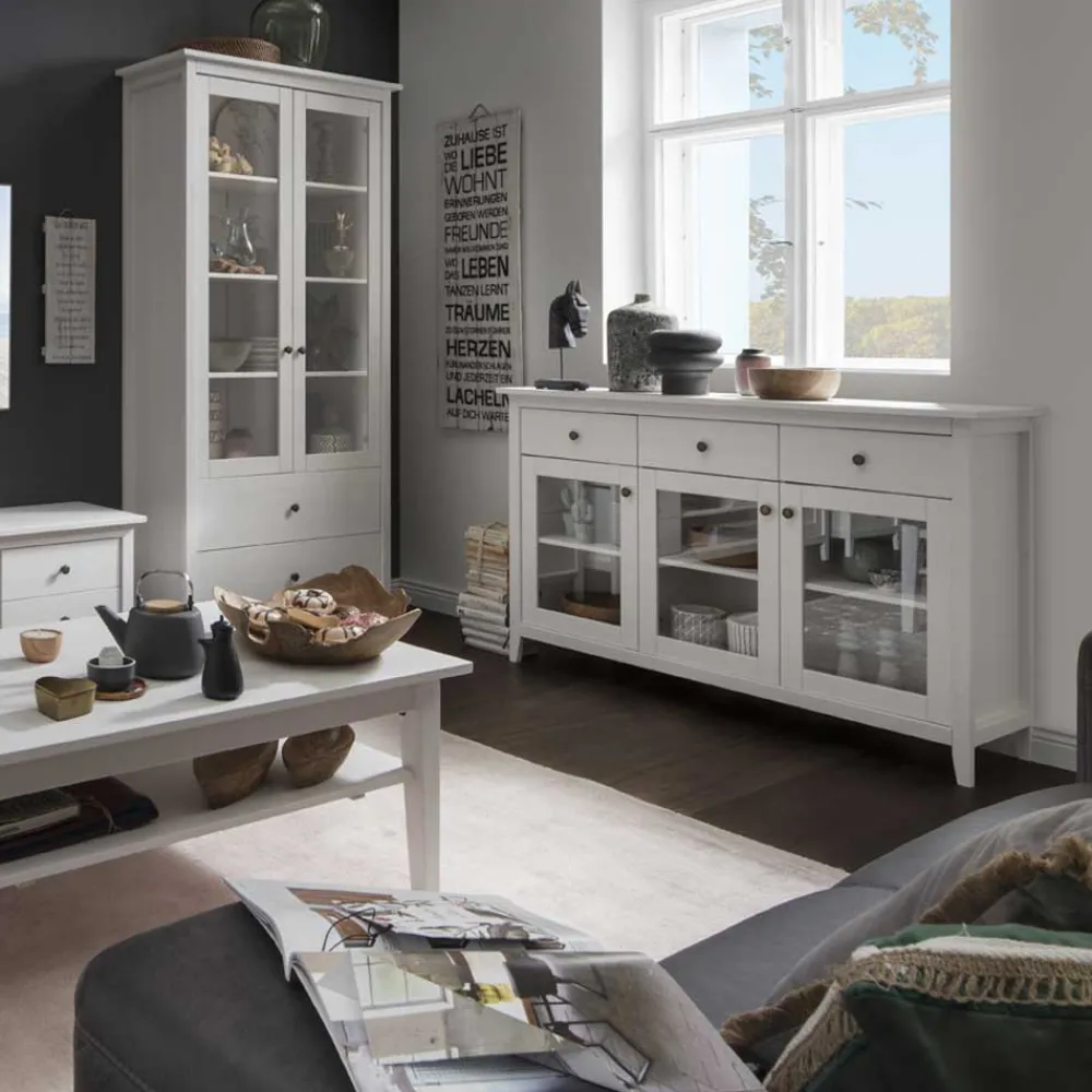 Wohnen Küchenschränke|Landhausmöbel*144x91x40 Landhaus Anrichte mit 3 Glastüren - Astinion