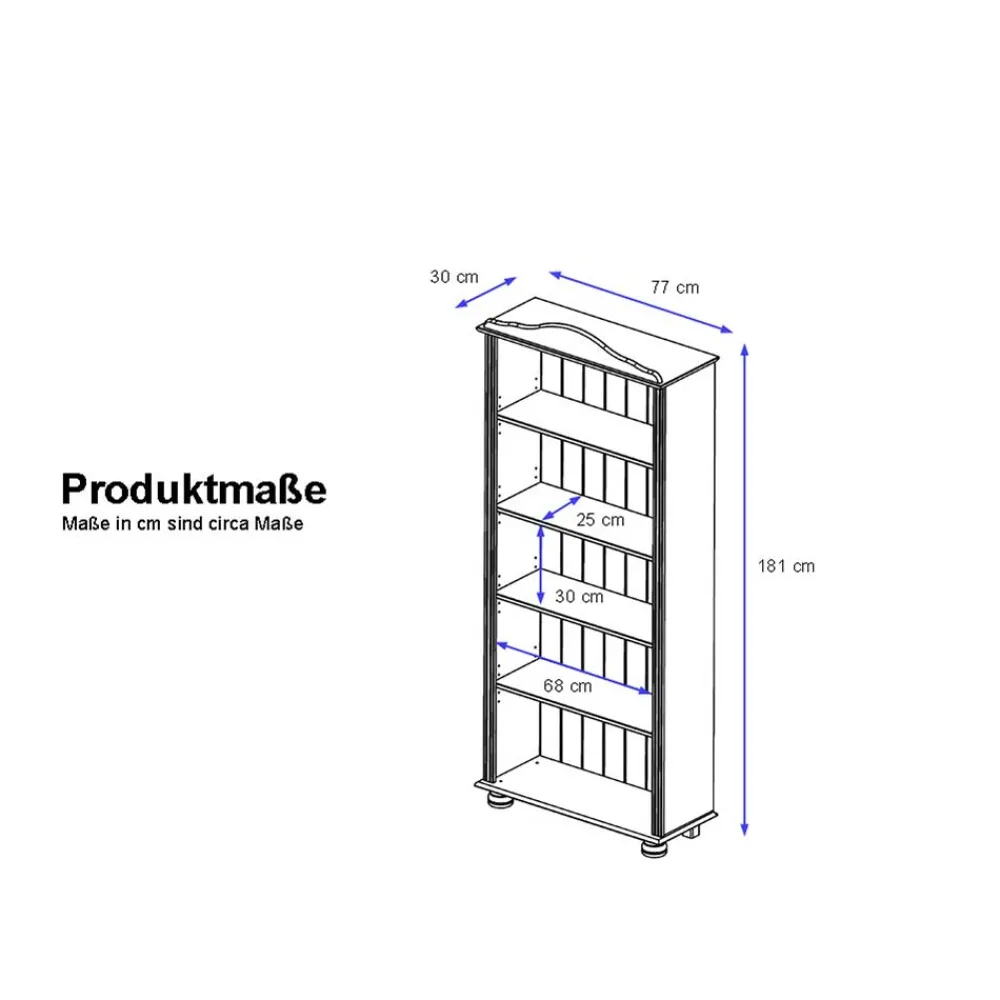 Wohnen 77x181x30 Landhaus Bücherregal aus Kiefer zweifarbig - Conzina