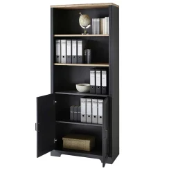 Wohnen Wohnzimmer-Regale|Büroregale*86x204x38 Landhaus Büroregal in Grau & Eiche - Joe