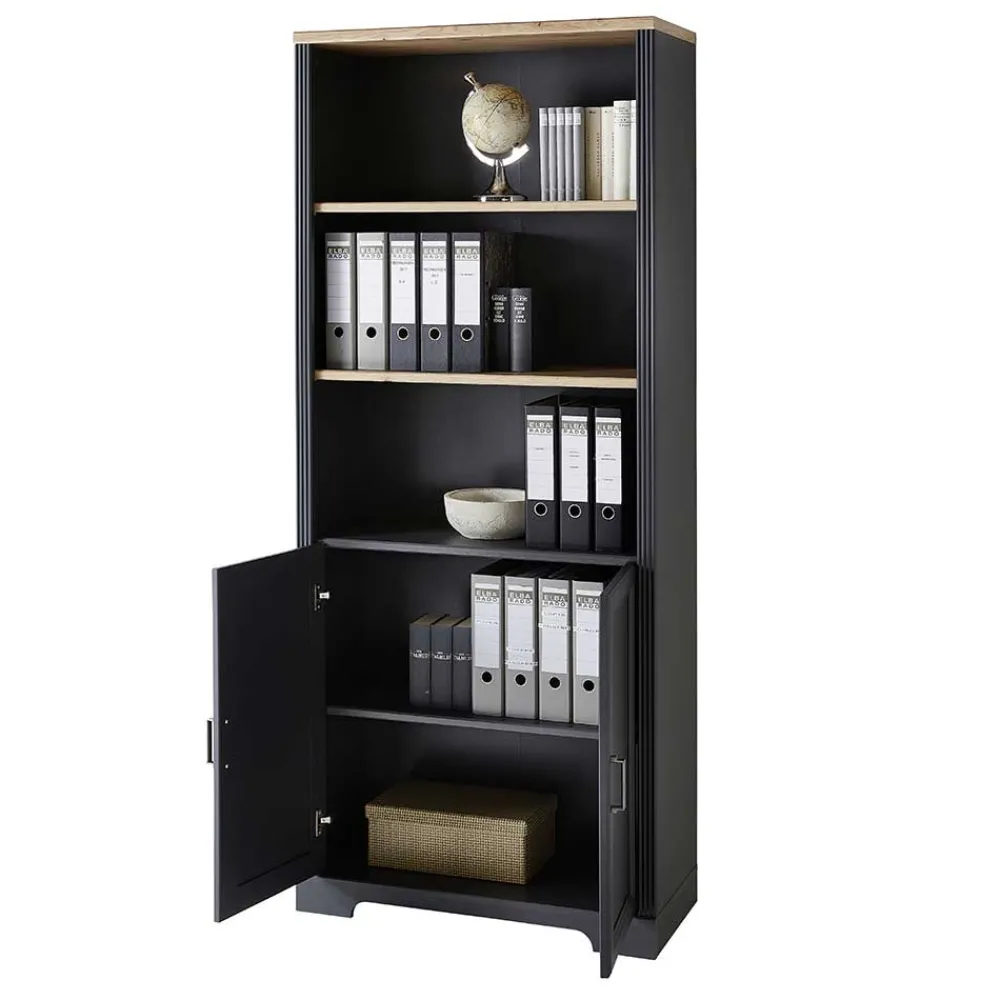 Wohnen Wohnzimmer-Regale|Büroregale*86x204x38 Landhaus Büroregal in Grau & Eiche - Joe