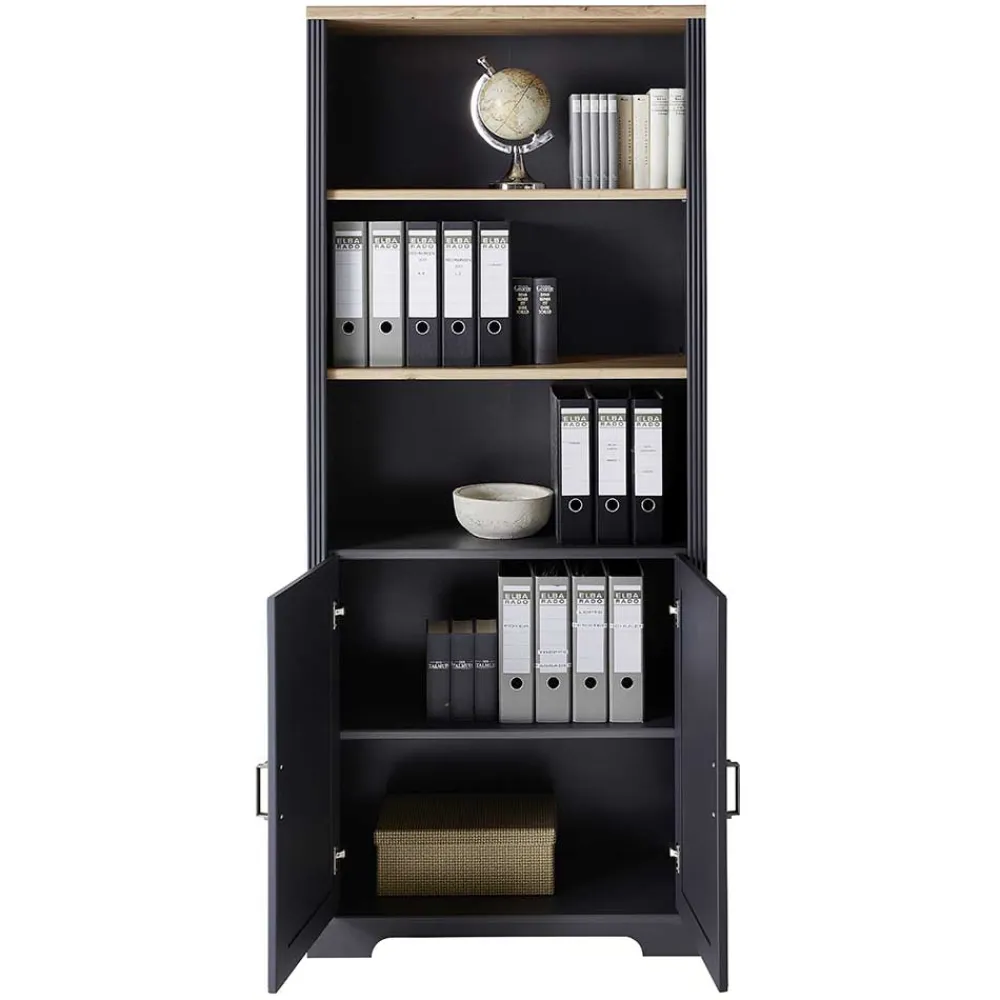 Wohnen Wohnzimmer-Regale|Büroregale*86x204x38 Landhaus Büroregal in Grau & Eiche - Joe