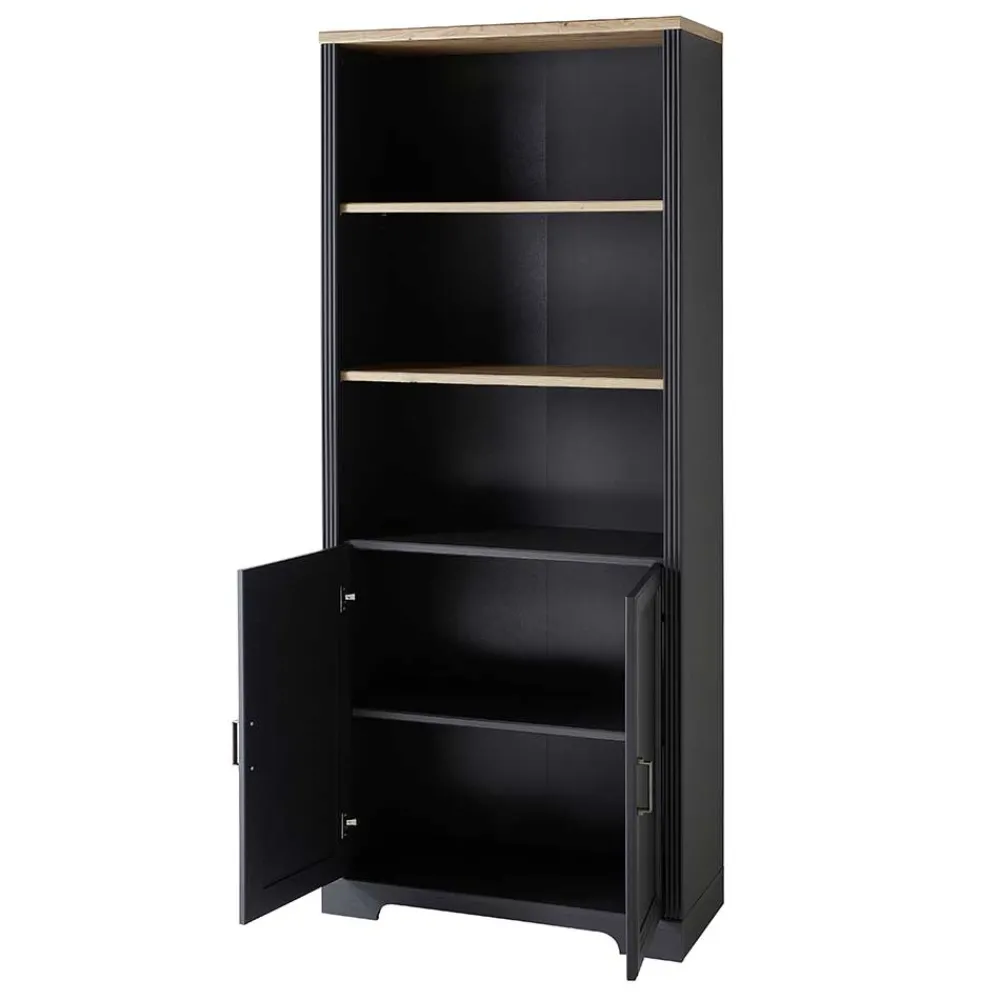 Wohnen Wohnzimmer-Regale|Büroregale*86x204x38 Landhaus Büroregal in Grau & Eiche - Joe