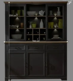 Wohnen Esszimmer-Vitrinen|Esszimmerschränke*164x204x48 Landhaus Buffet mit LED Licht - Thumbs
