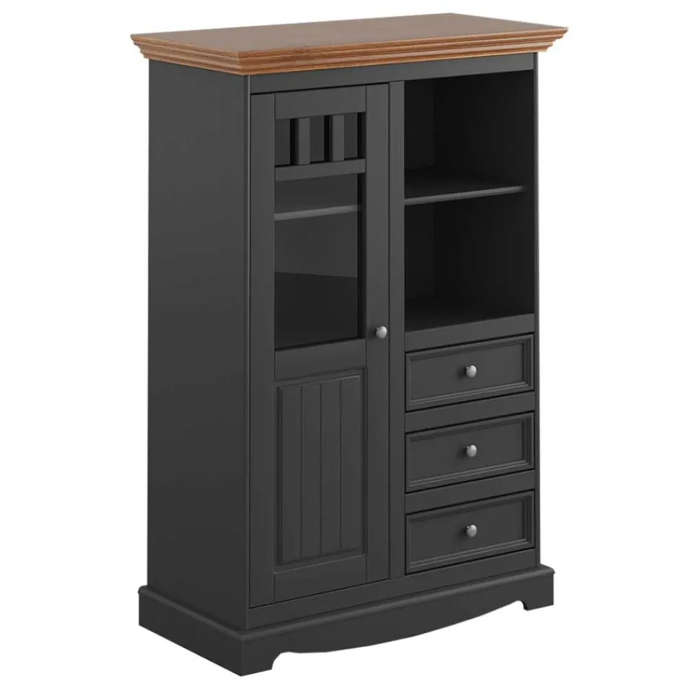 Wohnen 90x130x45 Landhaus Highboard in Grau & Eiche - Witenga