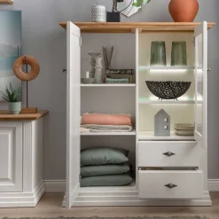 Wohnen 113x134x45 Landhaus Highboard mit Glas-Einsatz - Henry