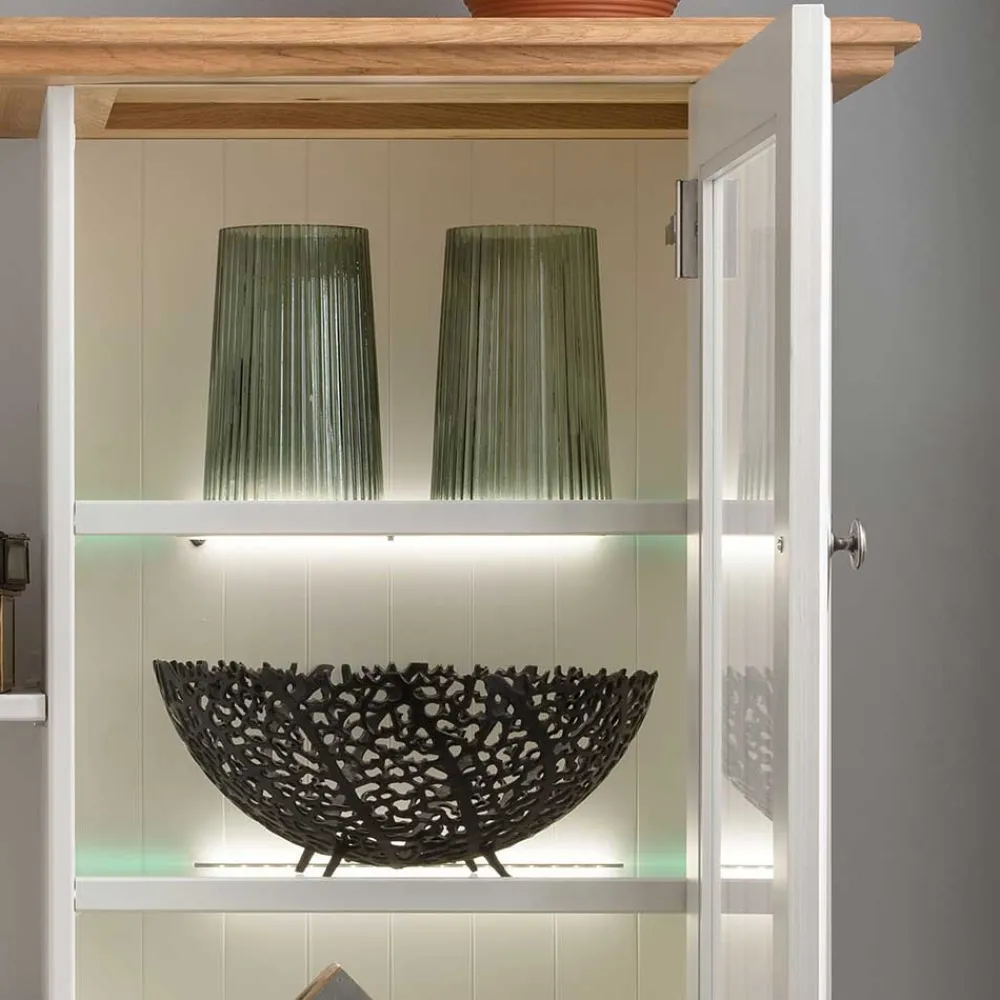 Wohnen 113x134x45 Landhaus Highboard mit Glas-Einsatz - Henry