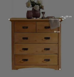 Wohnen 94x89x39 Landhaus Kommode in Kiefer Natur - Vocoja