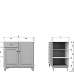 Wohnen 98x93x55 Landhaus Kommode in Schlamm Grau - Vrenman