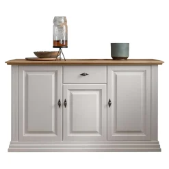 Wohnen 157x91x45 Landhaus Kommode in Weiß & Eiche - Henry