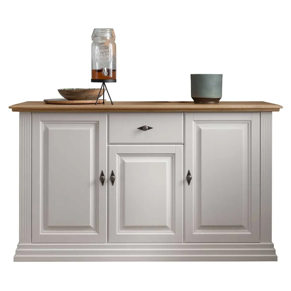 Wohnen 157x91x45 Landhaus Kommode in Weiß & Eiche - Henry