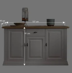 Wohnen 157x91x45 Landhaus Kommode in Weiß & Eiche - Henry