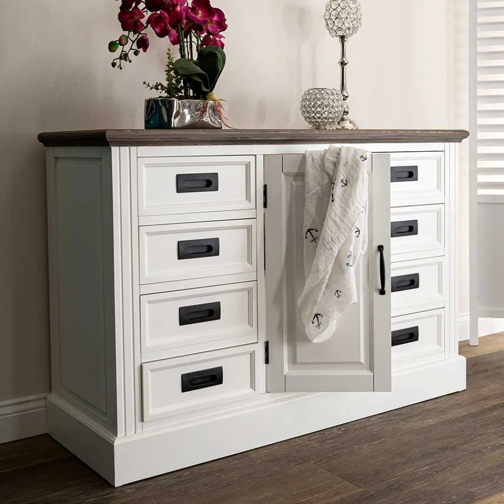 Wohnen Flurkommoden*114x77x41 Landhaus Kommode mit acht Schubladen - Bleaks