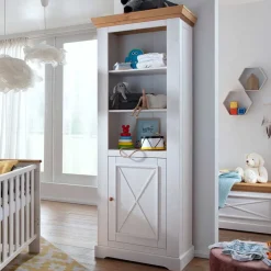 Kinder Wohnen 79x200x42 Landhaus Regal mit Tür & 3 Fächern - Envicron
