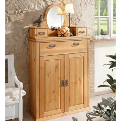 Wohnen 90x175x37 Landhaus Schrank mit Spiegel in Oval - Inhusa