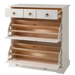 Wohnen 81x93x37 Landhaus Schuhschrank in Weiß gewachst - Vesrav
