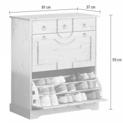 Wohnen 81x93x37 Landhaus Schuhschrank in Weiß gewachst - Vesrav