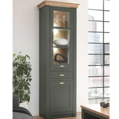 Wohnen 68x207x45 Landhaus Vitrine in Graugrün - Eylan