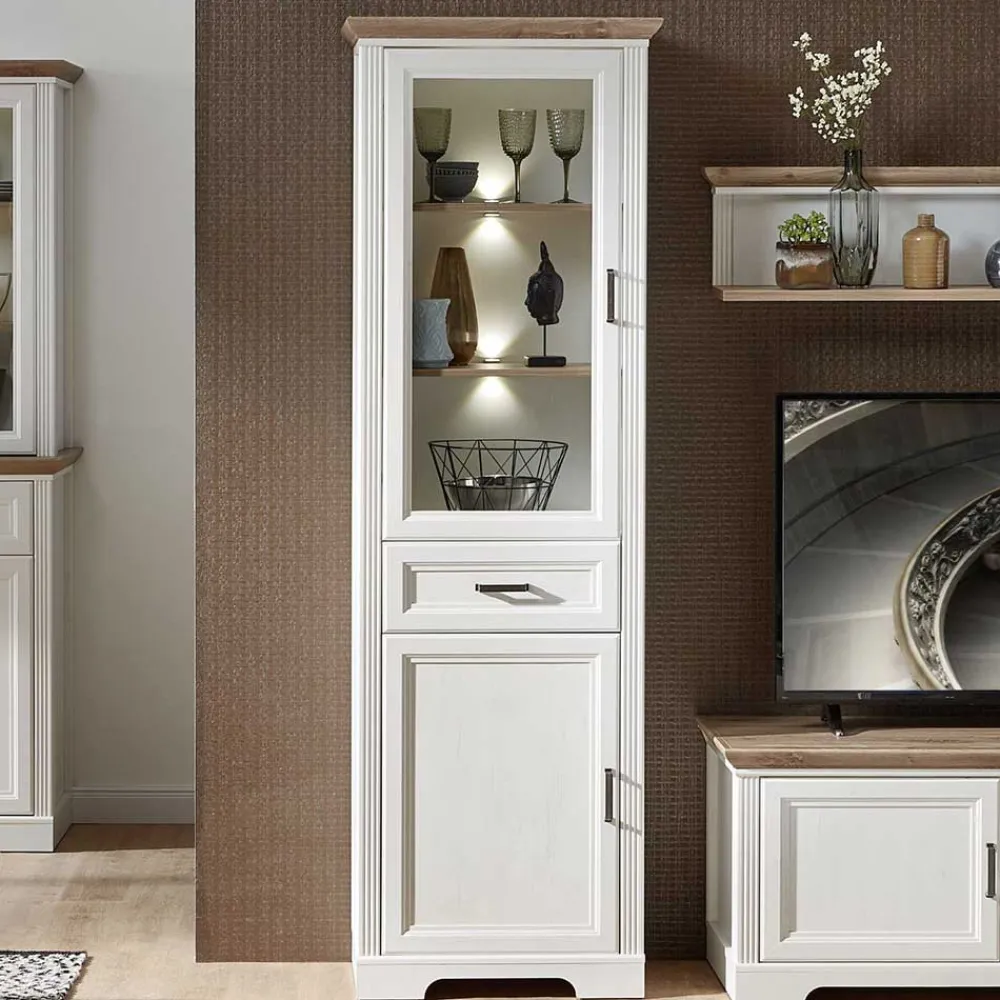 Wohnen Vitrinen|Wohnzimmer-Vitrinen*66x204x42 Landhaus Vitrine mit Licht - Sinolita