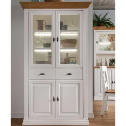 Wohnen Esszimmer-Vitrinen|Vitrinen*116x199x45 Landhaus Vitrinenschrank in Weiß - Henry
