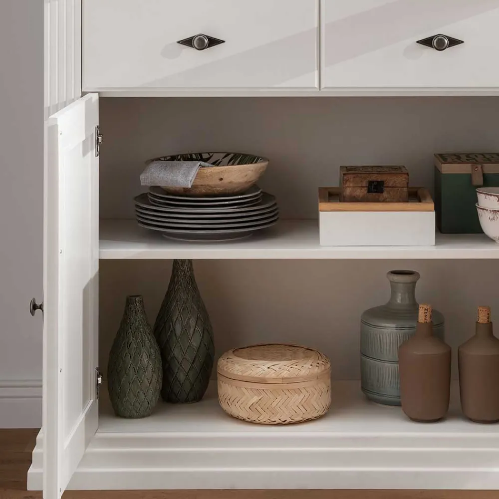 Wohnen Esszimmer-Vitrinen|Vitrinen*116x199x45 Landhaus Vitrinenschrank in Weiß - Henry