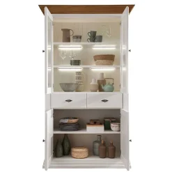 Wohnen Esszimmer-Vitrinen|Vitrinen*116x199x45 Landhaus Vitrinenschrank in Weiß - Henry
