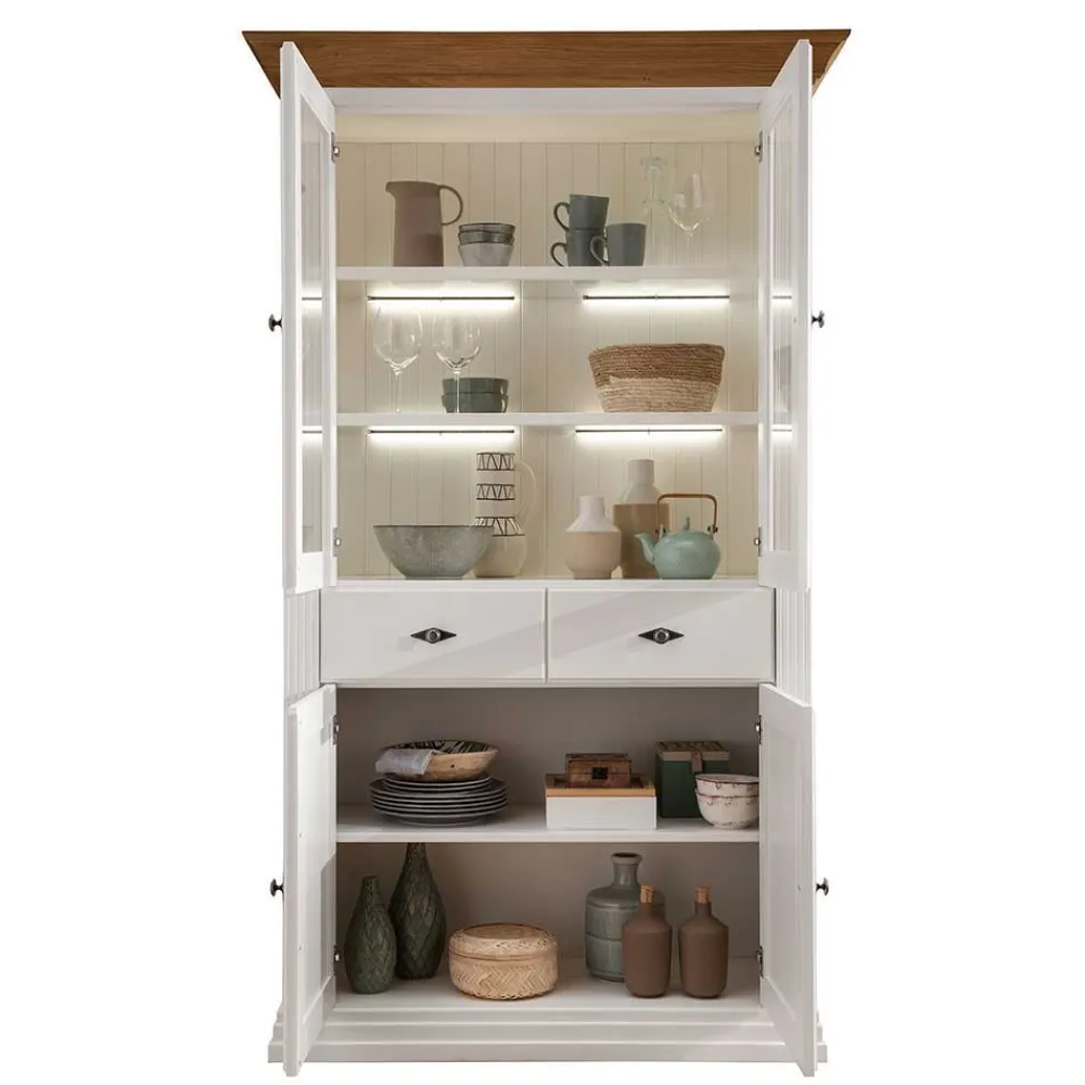 Wohnen Esszimmer-Vitrinen|Vitrinen*116x199x45 Landhaus Vitrinenschrank in Weiß - Henry