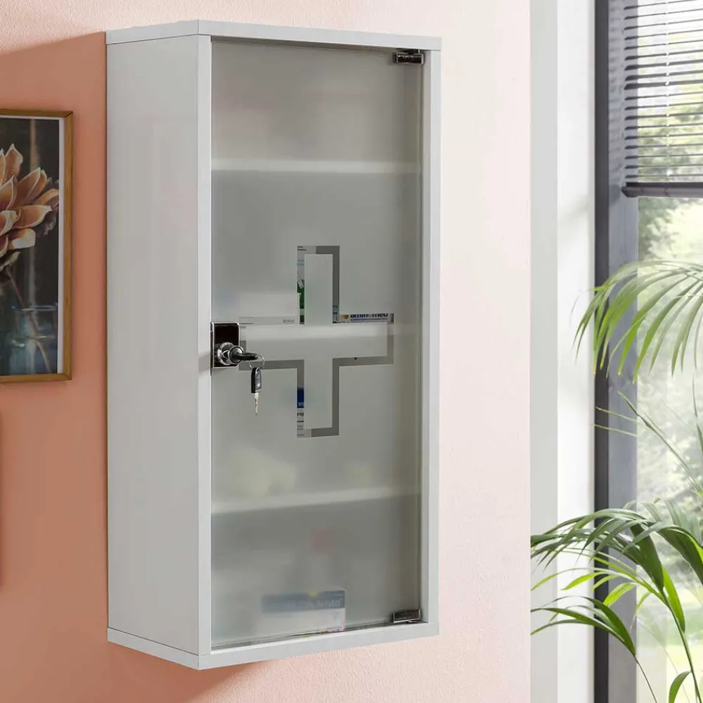 Wohnen 34x72x20 Medizinschrank mit Glastür abschließbar - Spanola