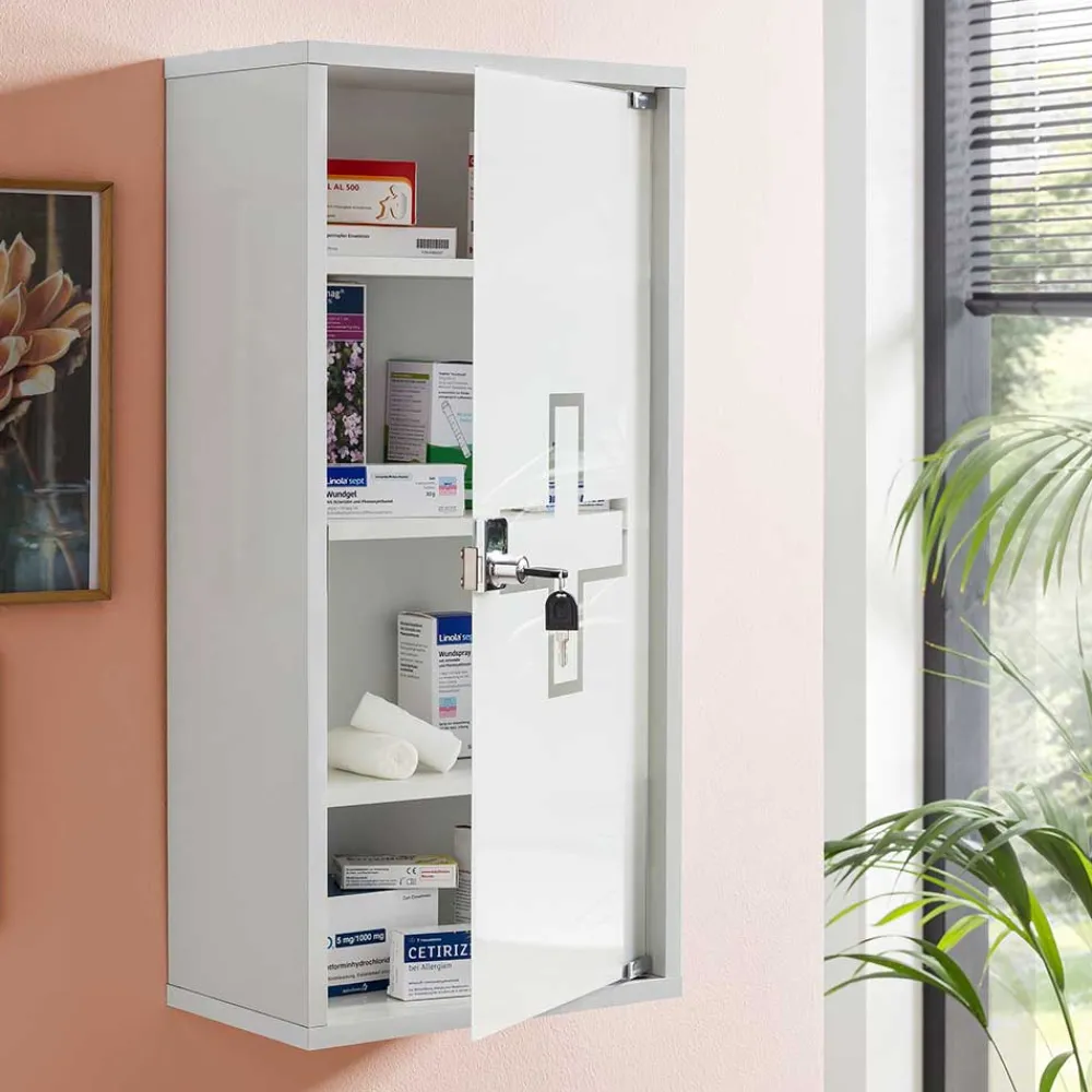 Wohnen 34x72x20 Medizinschrank mit Glastür abschließbar - Spanola