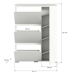 Wohnen Schuhschränke*95x127x18 Midi Schuhschrank mit drei Klappen & Tür - Suad